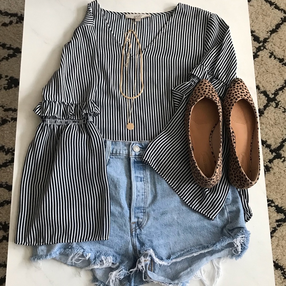 LOFT Bell Sleeve Striped Top
